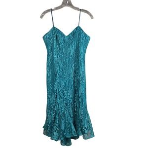 Vintage A La Carte California Teal Floral Lace Mermaid Dress 9/10 Made in USA